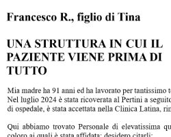 Recensione Francesco R., figlio di Tina: Una struttura in cui il paziente viene prima di tutto